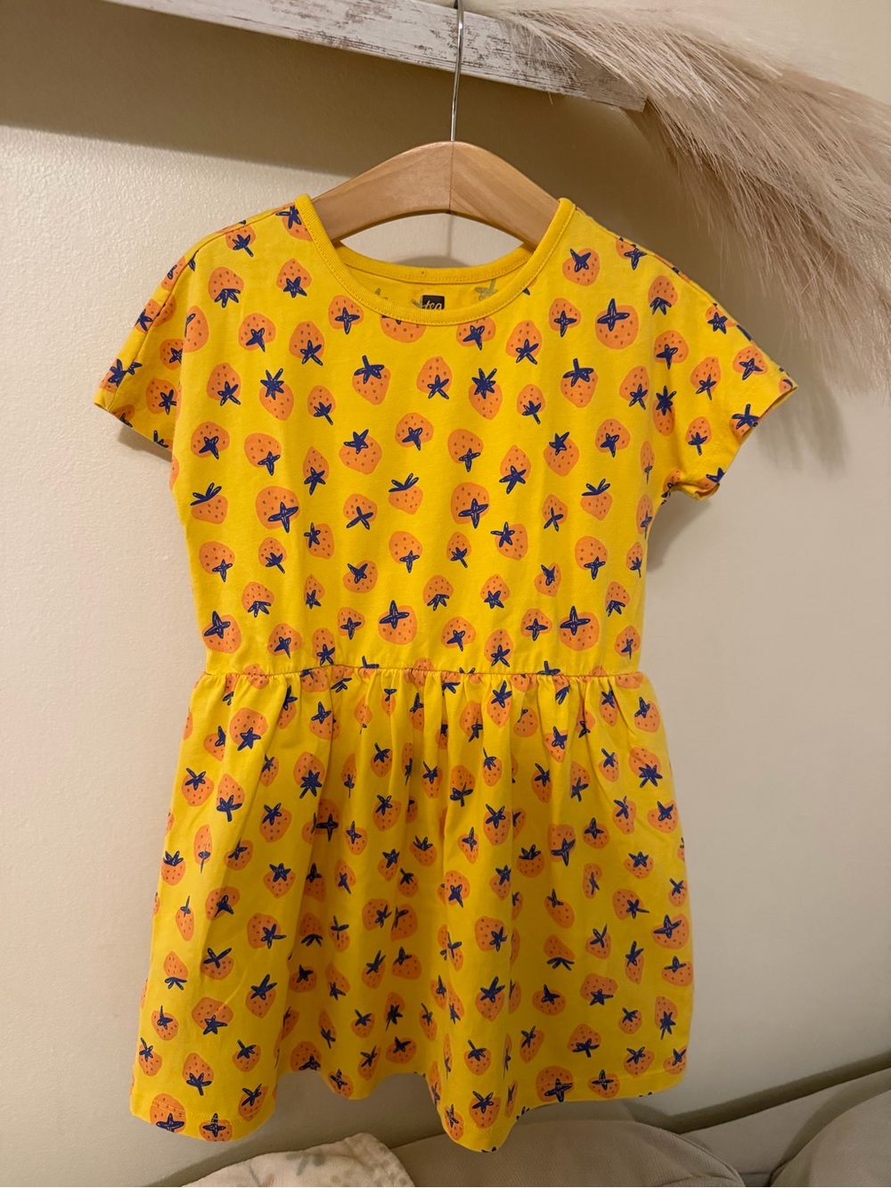 Tea Collection Girls Yellow Strawberry Print Tunic Dress Size 6